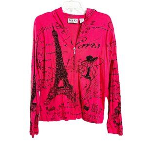VTG Keren Hart Large Paris Full Zip Hoodie Embellished 100% Cotton Unworn EUC